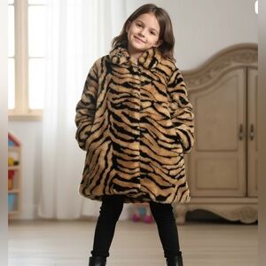 LIKE NEW CORKYS BOUTIQUE BRAND GIRLS FAUX FUR COAT WITH MATCHING HAT IN SIZE 10